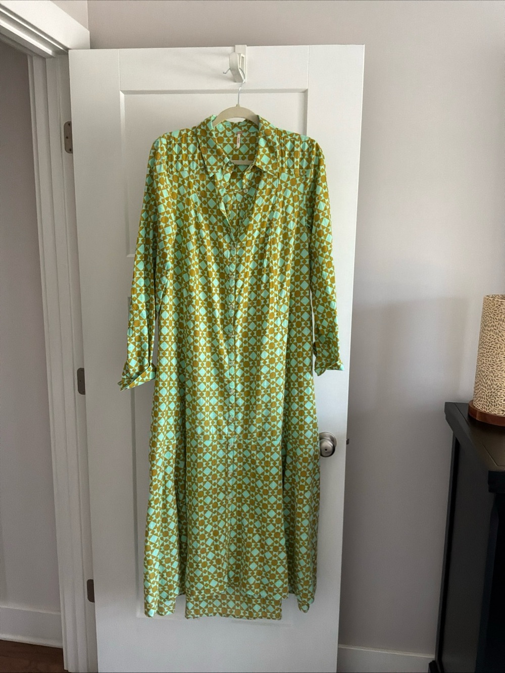 Free People Green and Yellow Geometric Maxi Dress
